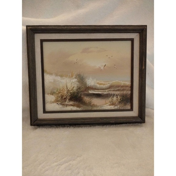 Vintage J. Thompson Seashore Seagulls Wall Painting Signed/ Framed- 13